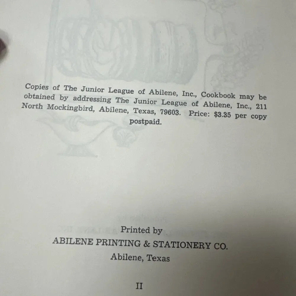 The Abilene Cookbook Texas Spiral Bound 1965 Abilene TX Junior‎ League Vintage